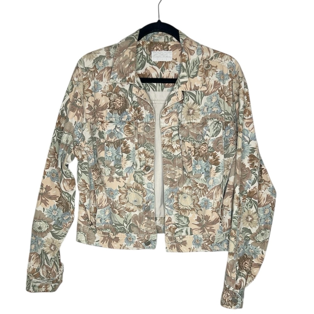 Vintage Esprit Sport Cottagecore 100% Cotton Floral Button Up Jacket size Large